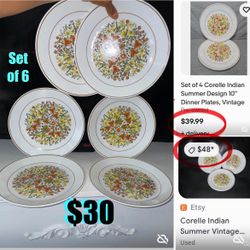 $30 Dinner Plates Set of 6 Corelle by Corning in mint condition Wild Flowers 💐