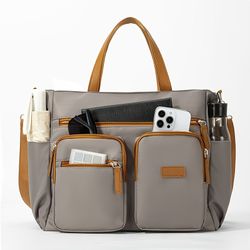 [ Laptop Bag ] Daily Commuting Office Laptop Bag, Multi-functional Neutral Shoulder Bag, Nylon Lightweight Women's Crossbody Bag, Multi Pocket Laptop 