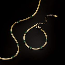 Gold-Plated Stainless Steel Necklace & Bracelet Set 