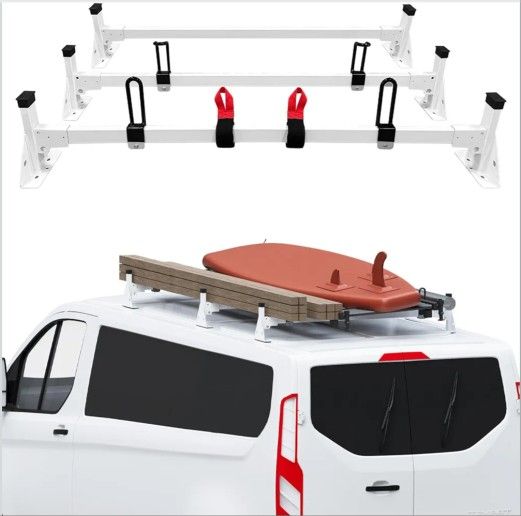 Ladder Roof Rack Fit for Ford 2015-2025 Transit 150 250 350 Heavy Duty Ladder Roof Rack for Cargo Van, 750lbs Load Capacity (3 Crossbars)