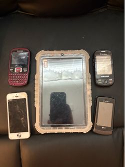 Old cell phones and a tablet