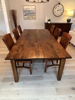Solid Wood Dining Table (104") and 6 Chairs Set