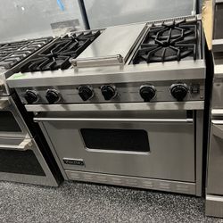 Stainless Steel Viking Professional 36” Gas Range W/ Griddle