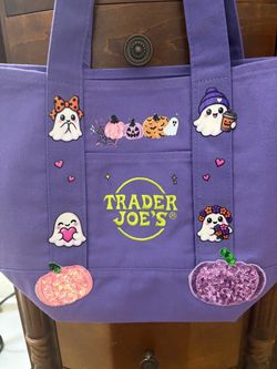 Trader Joe's Purple Halloween Canvas Tote Bag