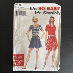 Simplicity Sewing Pattern Size XS - XL Its So Easy 7191 Vintage 1996