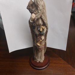 ST NICHOLAS & ME Old World Holding A Gold Bell & Walking Stick Wood Base 1994
