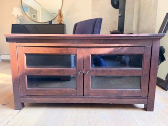 Cherry Wood Corner TV Stand / Media Cabinet with Glass Doors