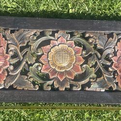Floral Wood Carved Wall Decor. Size 25"x12"x0.5"