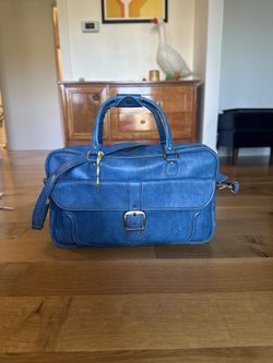 Large / Medium Vintage Luggage Bag by Sears, Blue, 1970s Original Lock & Keys, Gig Bag, Suitcase, Travel, Rare, Faux Leather, Functional Hardware,