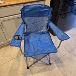 Blue Folding Camp Chair with Cup Holder