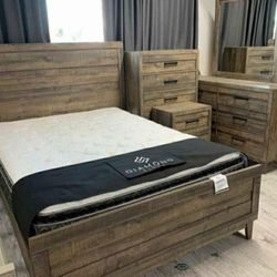 Tacoma Rustic Brown Panel Bedroom Set Queen or King Bed Dresser Nightstand and Mirror Finance and Delivery Available 