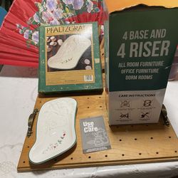 2- set Utopia Bedding Adjustable Bed Furniture Risers 8 piece & Pfaltzgraff WINTERBERRY Plate