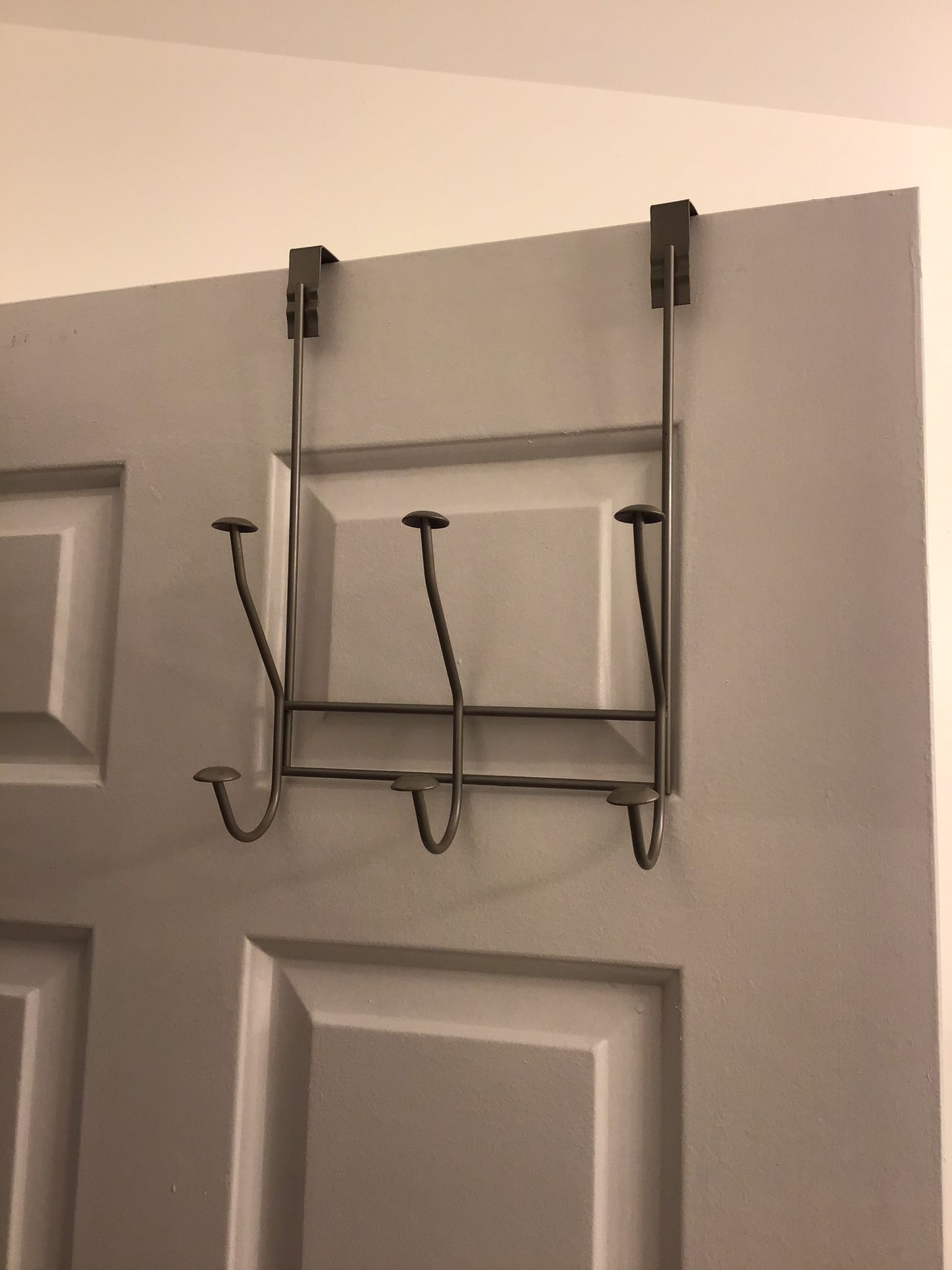 Gray brushed nickel metal double hook over the door rack