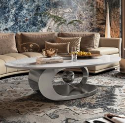 Oval Faux Marble Top Coffee Table