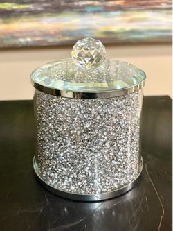 Beautiful Glass Container with Crushed Diamonds 5” NEW