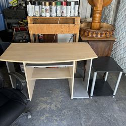Modern computer / writing / student desk $20, chairs $25, printer stand $5 .