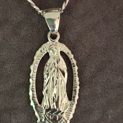 18k Gold Plated Hip Hop HOLY MARY  Pendant 5mm 24" Cuban Necklace Chain