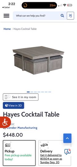 Used Hayes Cocktail Table with Ottoman Stools- PICK UP ONLY