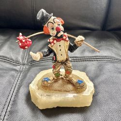 Ron Lee Hobo Hitchhiking Clown Sculpture 24K Plated on Onyx Signed/Dated Ron '85