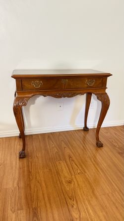 Vintage Queen Anne Style Solid Wood Console Table / Desk with Drawer