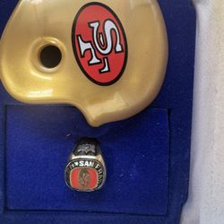 Small Collectible In Case Half Of A 49Er Helmet And A Ring