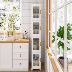 4-Tier Slim Tall Storage Cabinet White 65.4 in. Accent Cabinet Office Storage Cabinet with 4 Adjustable Shelves, Wheels brand new in box $49 A470