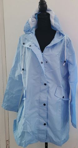 Women Light Blue Size Large, Rain Jacket-zipper And Buttom With A Hoody