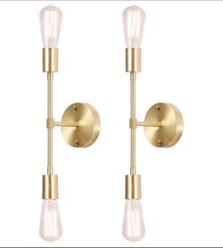 Gold Vanity Lights, 2-Light Bathroom Light Fixtures Over Mirror Brass Sconce Modern Semi Flush Mount Ceiling Light Fixture for Toilet Bedroom Living D