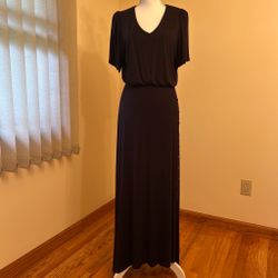 Mila Mae Dress Women XL Black V-Neck Cinched Waist Side Slit Button Detail