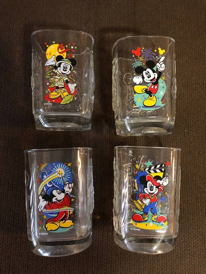 McDonalds 2000s Walt Disney World Mickey Mouse 12 Ounces Glass, set of 4