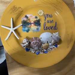 Glass Plate Decorated With Seashells 11”