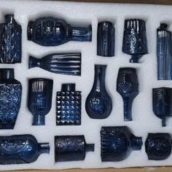 Glass Bud Vases Set of 32 - Blue Assorted Small Mini Glass Vases for Flowers, Crystal Vintage Vase Set, Bulk Centerpieces for Table Décor, Wedding