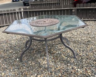 Available 5' Diameter Patio Table, Heavy Metal, Glass Top