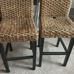 A Pair Of Raffia Bar Stools