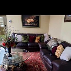 Leather Brown Couch  Set For Sale