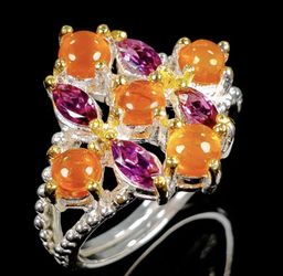 925 sterling silver opal and Rhodolite ring size 7.5