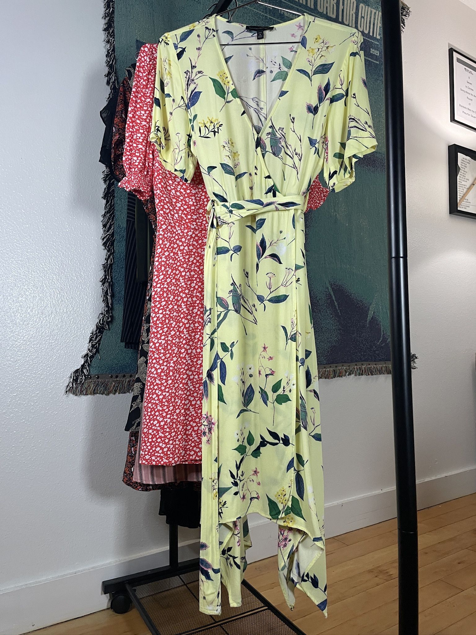 Yellow Floral Banana Republic Wrap Dress 8