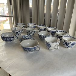 Blue and white china tea cups