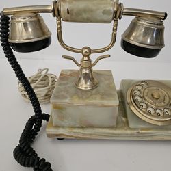 Antique European Rotary Telephone Green Marble Base 