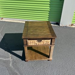 Wood Side Table with Charging Station