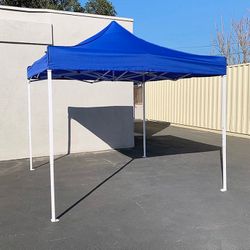 (Brand New) $99 Heavy-Duty 10x10 ft Popup Canopy Tent Instant Shade w/ Carry Bag Rope Stake, White/Blue