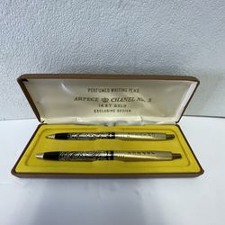 Perfumed Writing Pen Set  Arpege & Chanel No. 5  14kt Gold Vintage w Box - Read