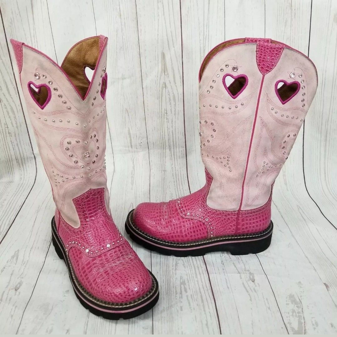 ARIAT Fatbaby 15113 Womens 7B Pink Heart Jeweled Cowgirl Cowboy Western Boots