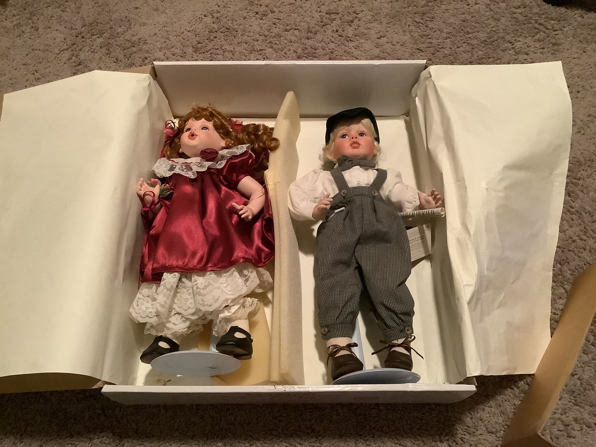Kisses & Jacques Dolls from The Fayzah Spanos Collection by Precious Heirloom Dolls…Girl Doll is 15 1/2” tall..Boy Doll is 17”tall