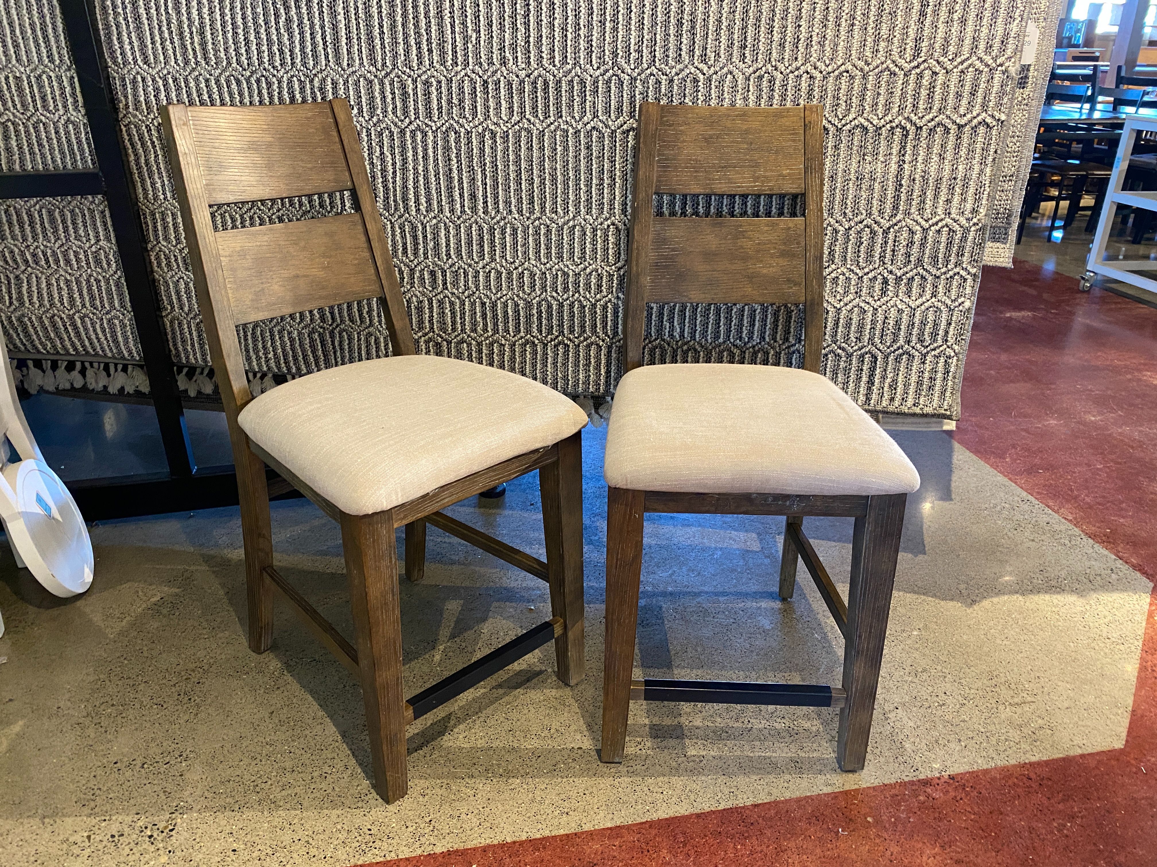 Off White Upholstered Cushion and Weathered Wood Counter Stool (Set of 2)