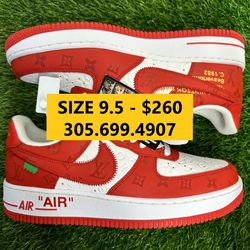 LOUIS VUITTON LV NIKE AIR FORCE 1 LOW AF1 VIRGIL ABLOH WHITE RED NEW SALE SNEAKERS SHOES BOX MEN SIZE 9.5 43 A5