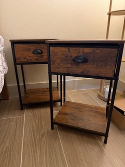 Set of 2 Rustic Industrial Nightstands with Drawers