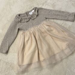 Zara Sparkly Gray and Beige Ruffle Dress