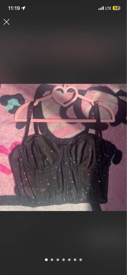Black corset top with rhinestones