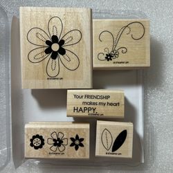 STAMPIN UP! • “Friendship Blooms” Wood Mounted Rubber Stamp Set (5pcs)